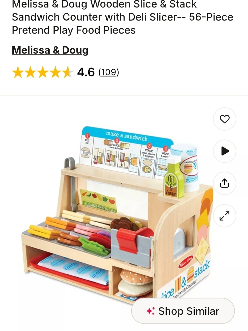 Melissa & Doug Wooden Sandwich Counter Playset - Red, Yellow, Blue, Green, Brown